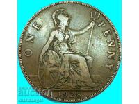 Великобритания 1 пени 1928 Джордж V 30мм бронз