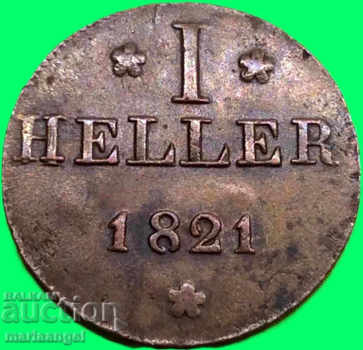1 хелер 1821 Франкфурт Германия Орел бронз с цена € 5.60 | 10.95 лв.