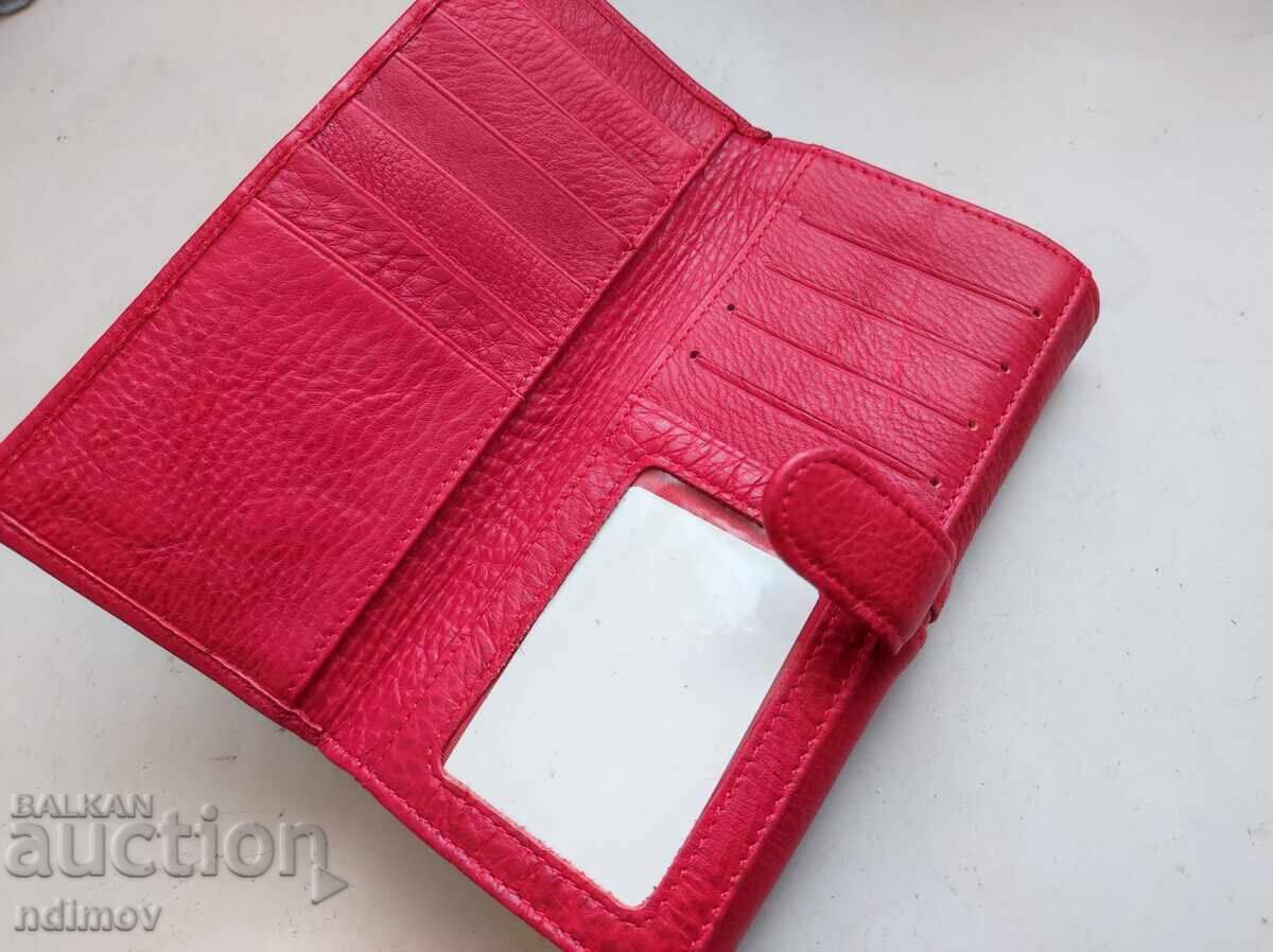 Качествено дамско портмоне естествена кожа портфейл - 5