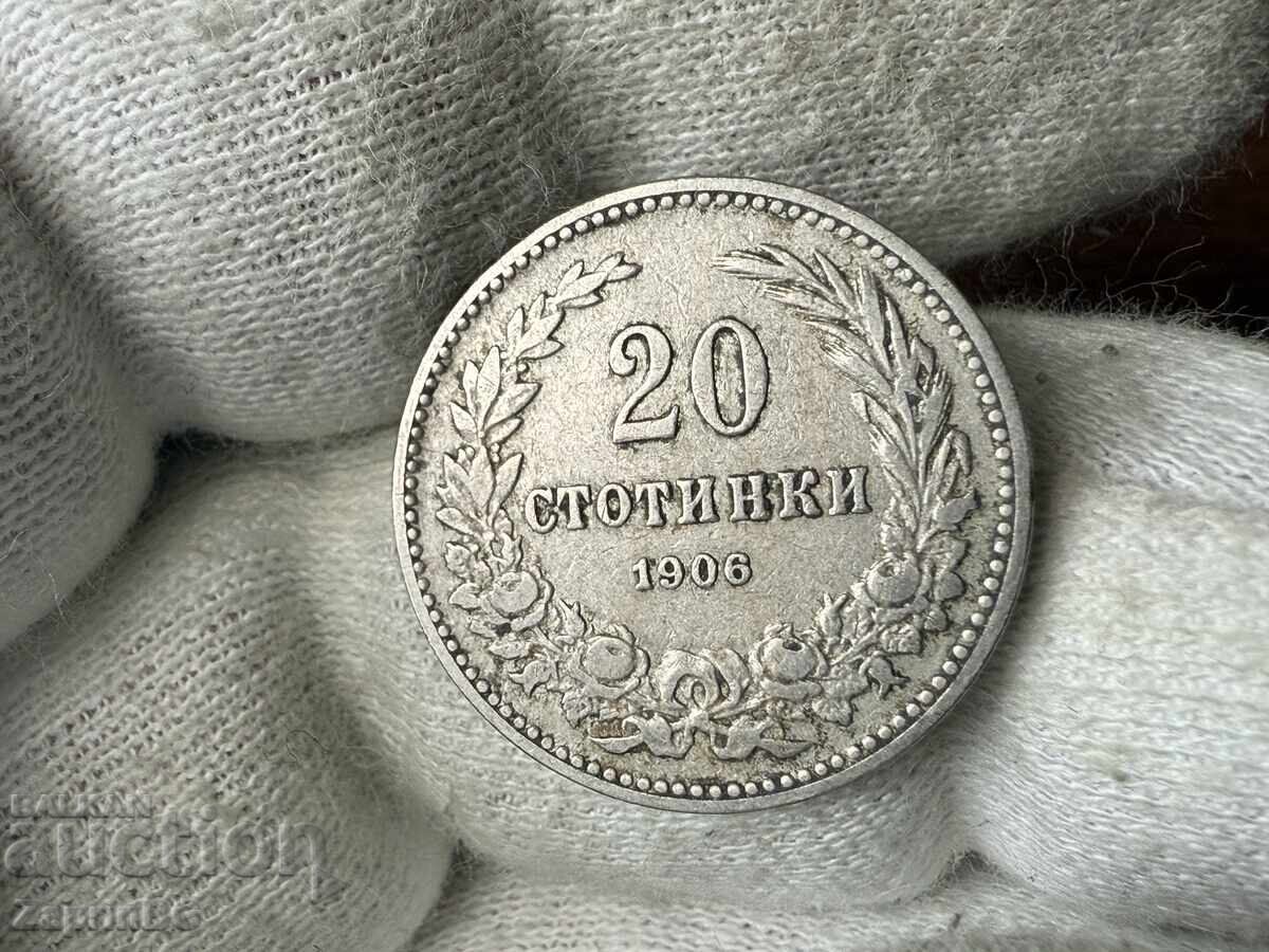 Regatul Bulgariei 20 stotinki 1906