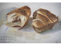 Pictură în ulei - Natură statică - Croissant - Anton Iordanov