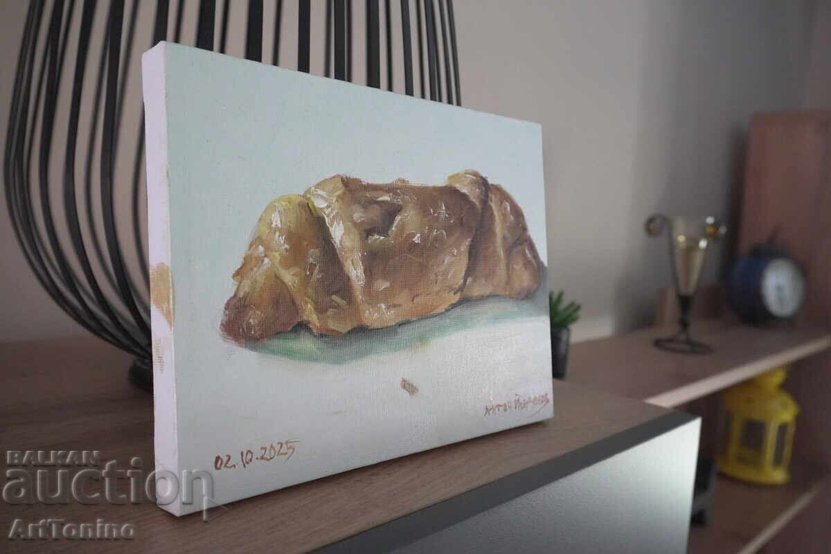 Маслена картина- Натюрморт- Кроасан - Антон Йорданов с цена € 20.00 | 39.12 лв. Маслена картина- Натюрморт- Кроасан - Антон Йорданов с цена € 20.00 | 39.12 лв.