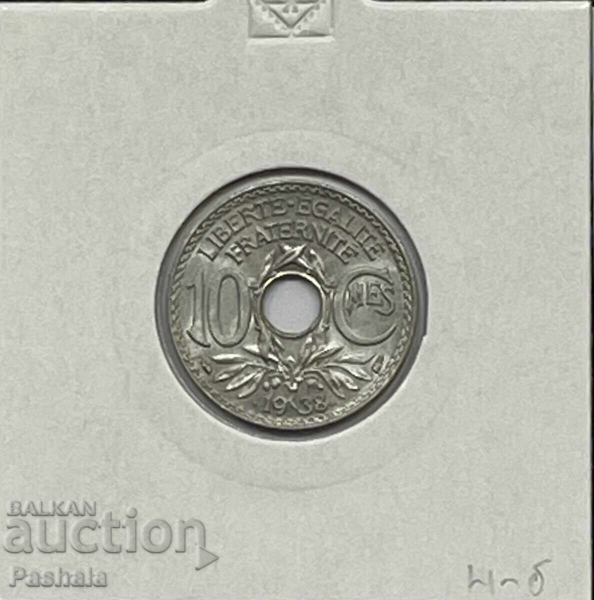 Франция 10 сантима 1938 г. Качество.