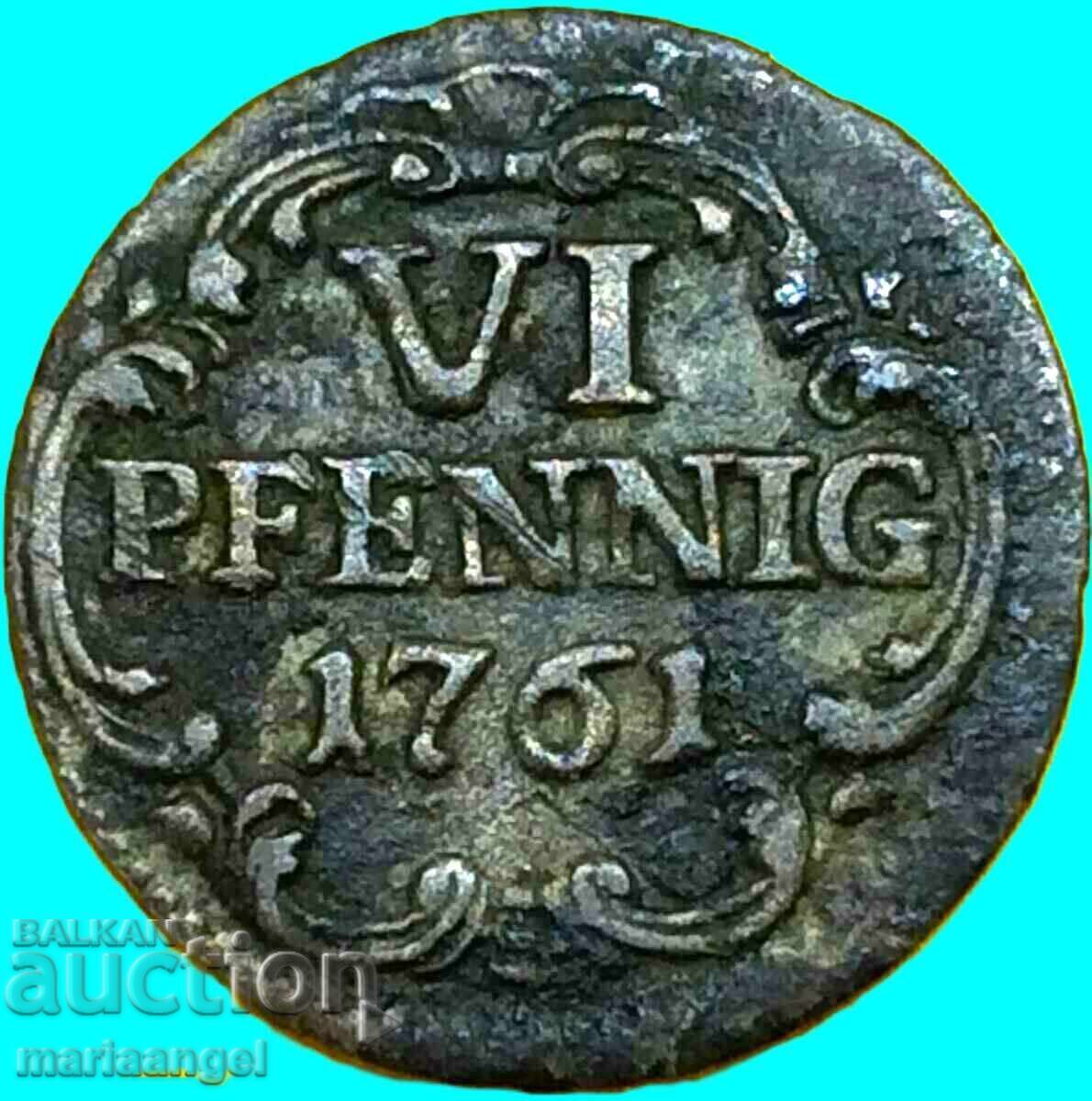 Σαξονία VI Pfennig 1761 Γερμανικά κράτη Friedrich August II - 5 Σαξονία VI Pfennig 1761 Γερμανικά κράτη Friedrich August II - 5
