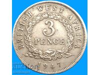 Africa de Vest Britanică 3 pence 1947 argint