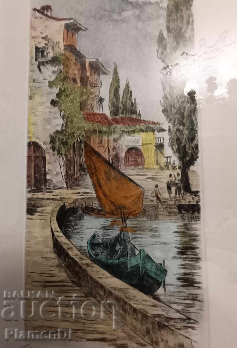 Original color authentic etching, print "Lago Di Sacha" - 5