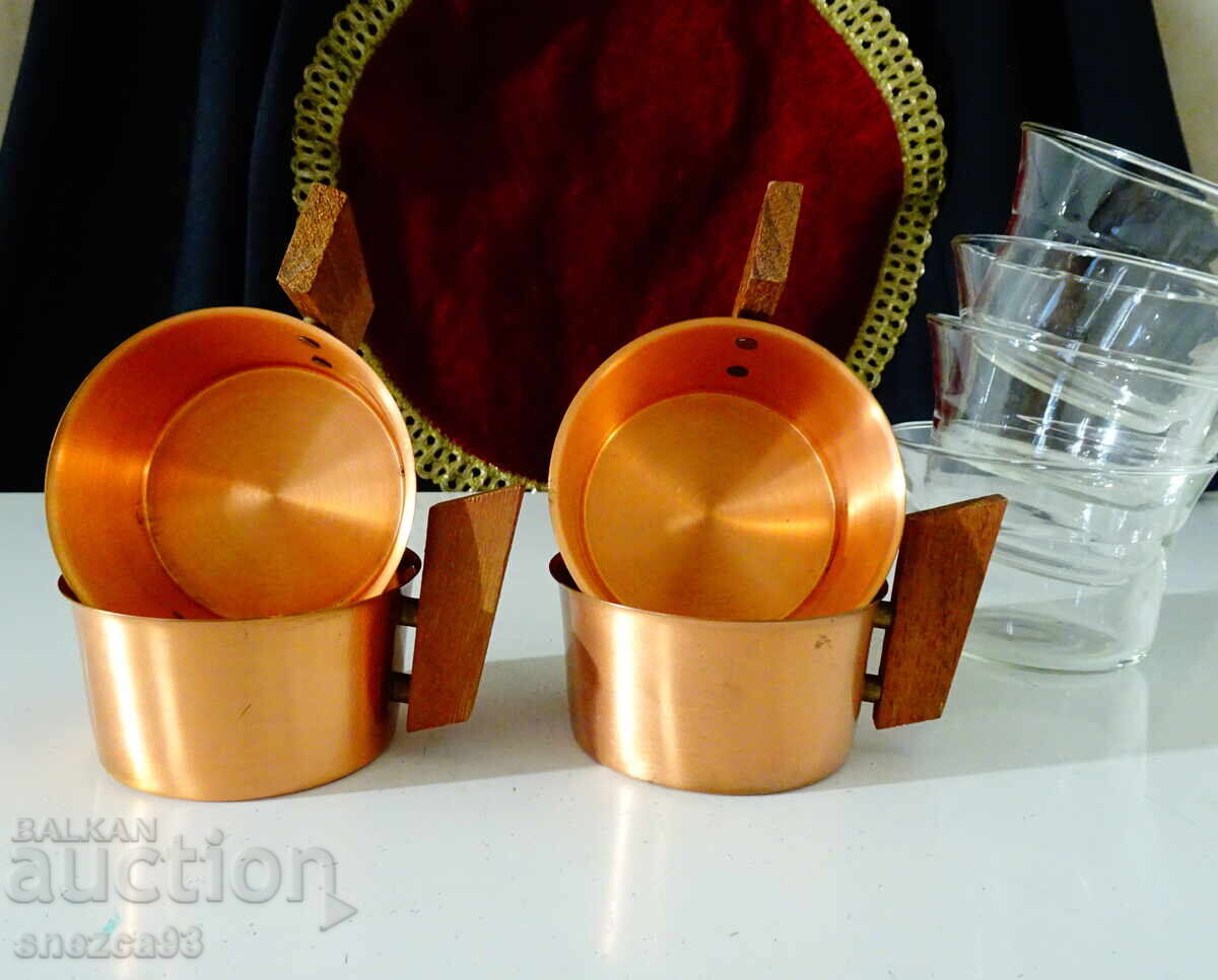Copper cups, pure copper plus glass cup - 6