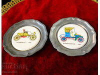 Enamelled plate, panel with a 1904 vintage car