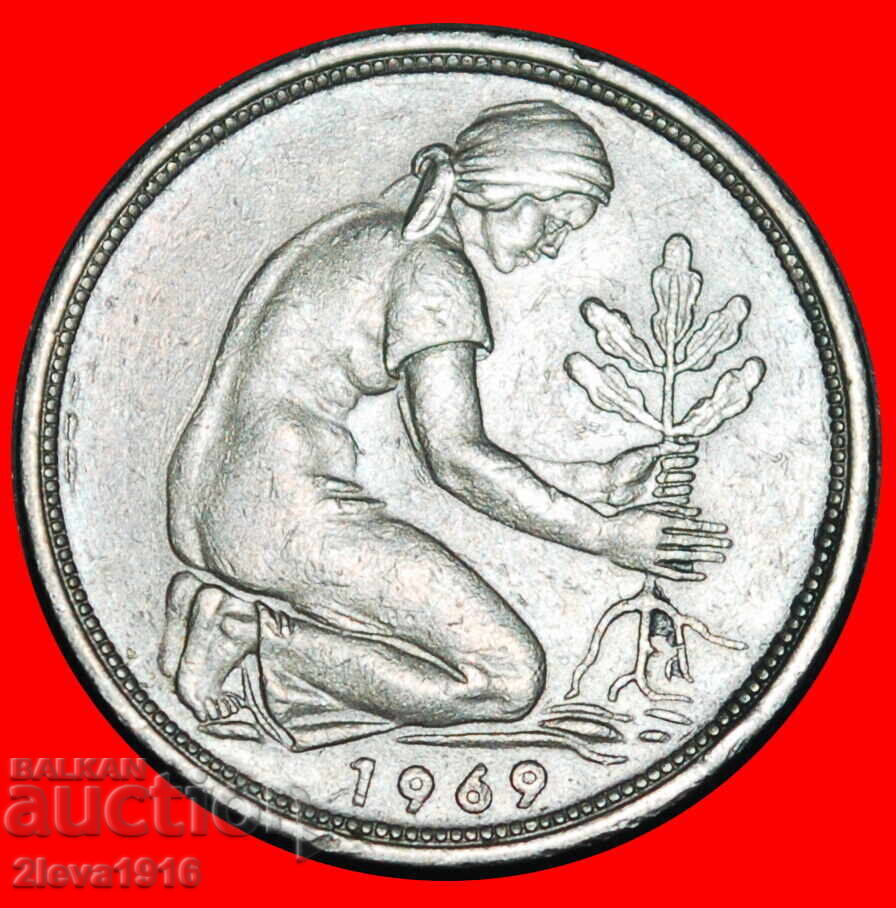 НЕ КОМУНИСТИЧЕСКИ ТИП (1949-2001): ГЕРМАНИЯ★50 ПФЕНИГА 1969D! с цена € 1.99 | 3.89 лв.