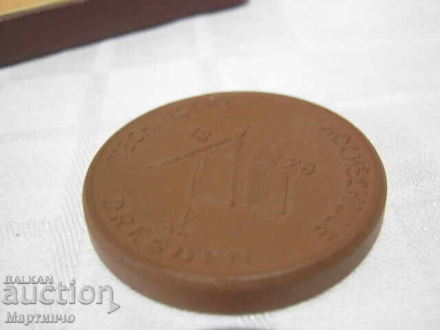 Placă Medalie Porțelan Meissen Școală Dresda Semne Masonice - 5