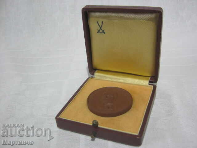 Placă Medalie Porțelan Meissen Școală Dresda Semne Masonice