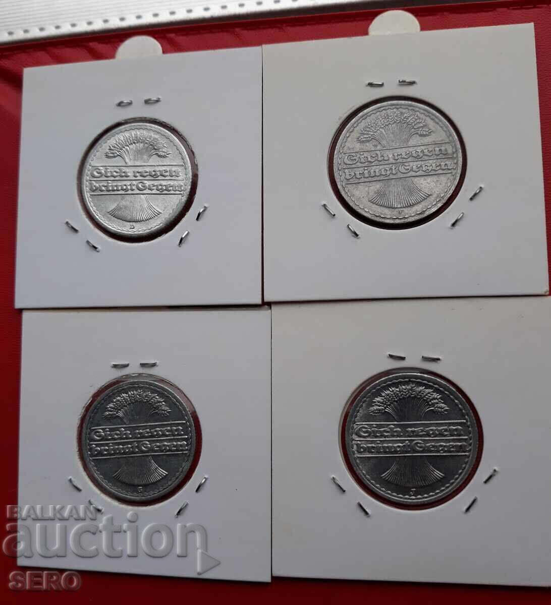 Germania - lot 4x50 pfenig 1921 D,F,G,J cu preț € 1.51 | 2.95 BGN