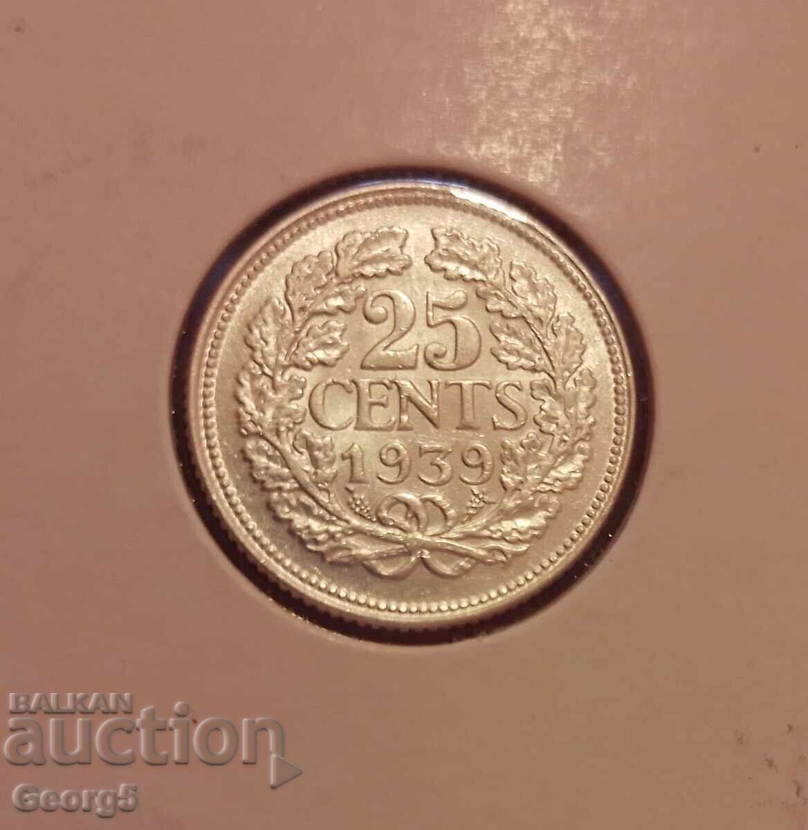 25 cenți 1939 și 1940 Olanda - Argint cu preț € 20.00 | 39.12 BGN