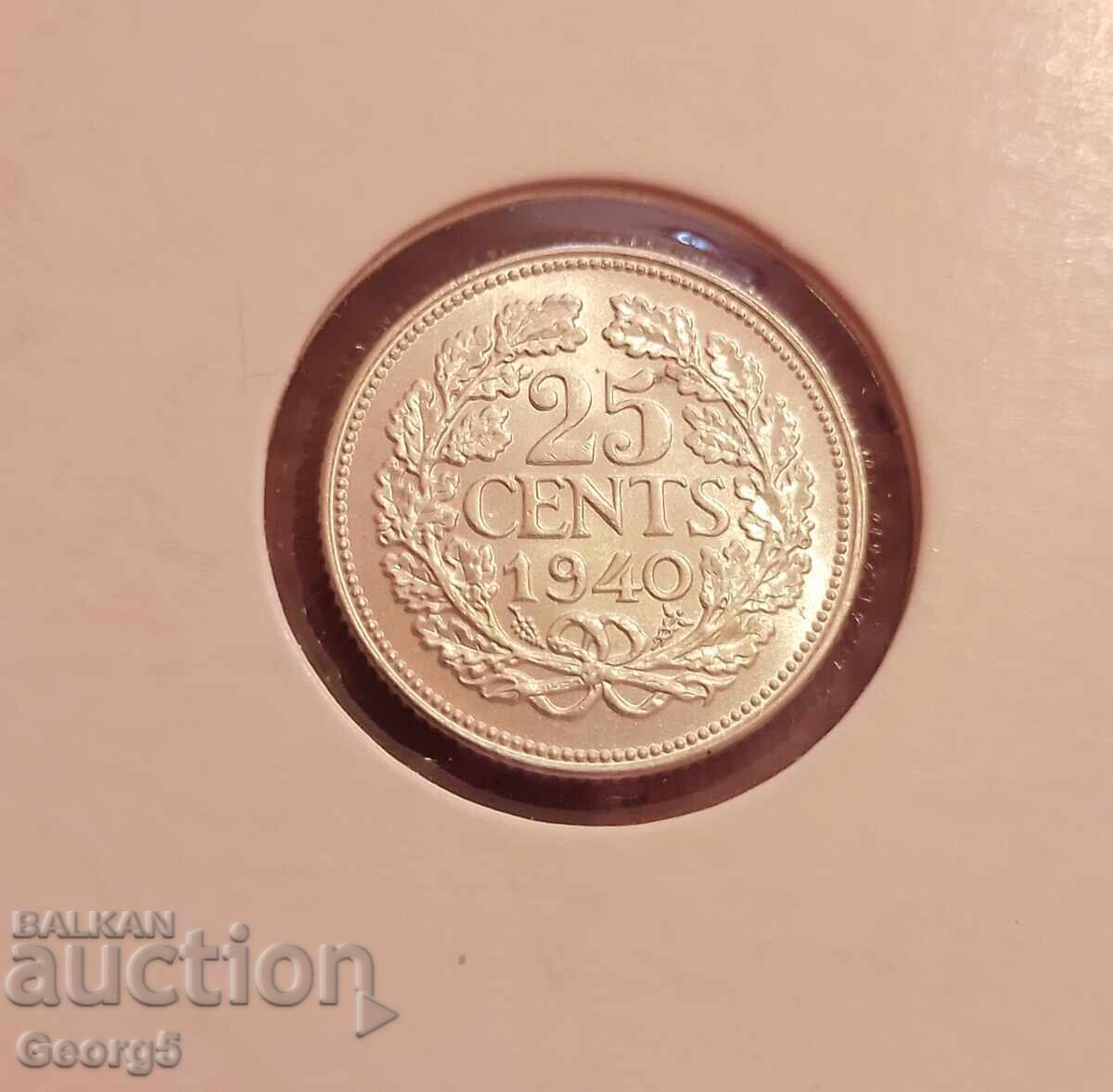Livrarea 25 cenți 1939 și 1940 Olanda - Argint Livrarea 25 cenți 1939 și 1940 Olanda - Argint