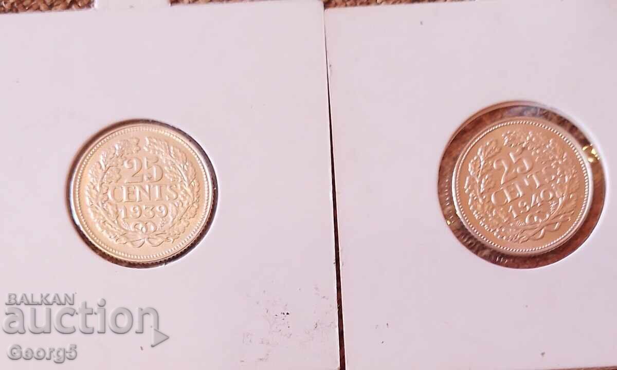 25 cenți 1939 și 1940 Olanda - Argint