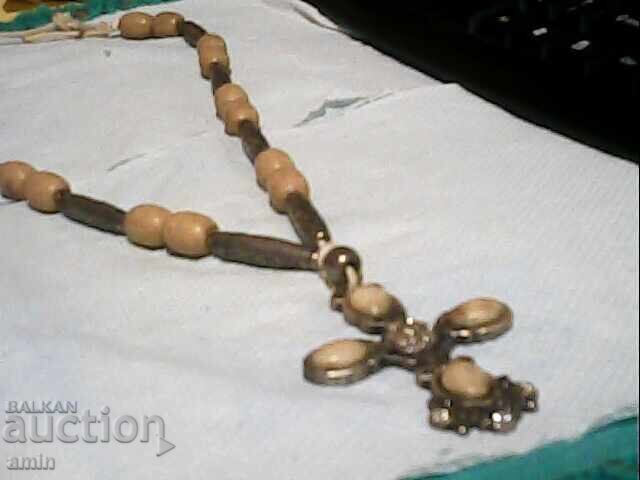 Old silver-plated necklace with a cross and natural stones Old silver-plated necklace with a cross and natural stones