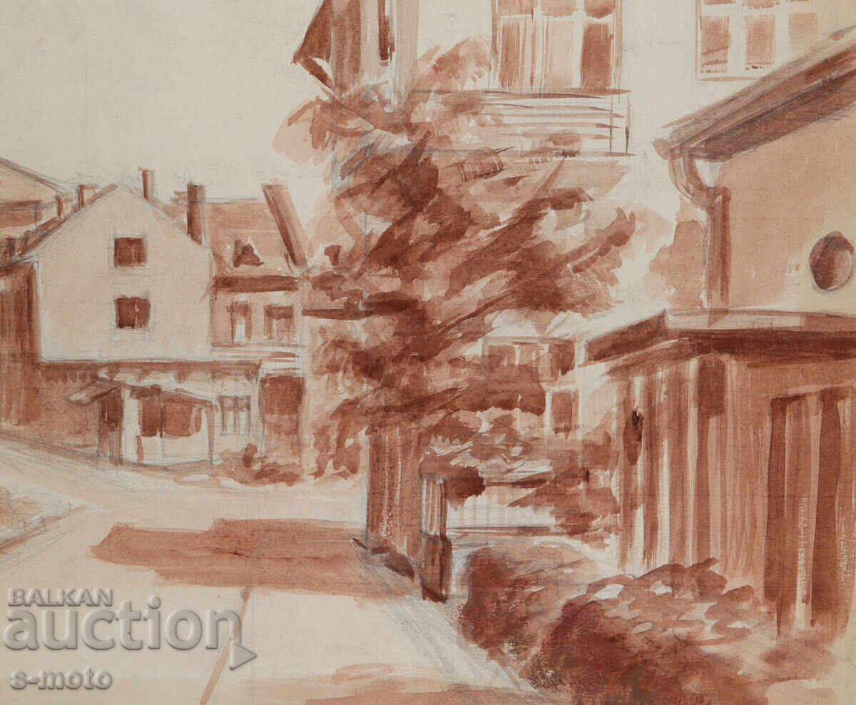 Παλιά αστικό τοπίο ζωγραφικής με ακουαρέλα - 5 Παλιά αστικό τοπίο ζωγραφικής με ακουαρέλα - 5