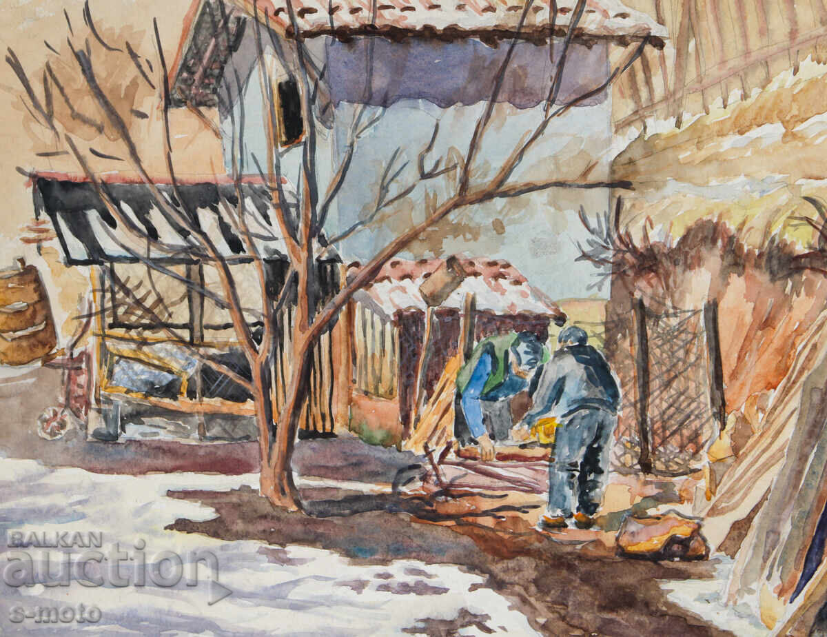 Delivery of Watercolor painting of a rural courtyard