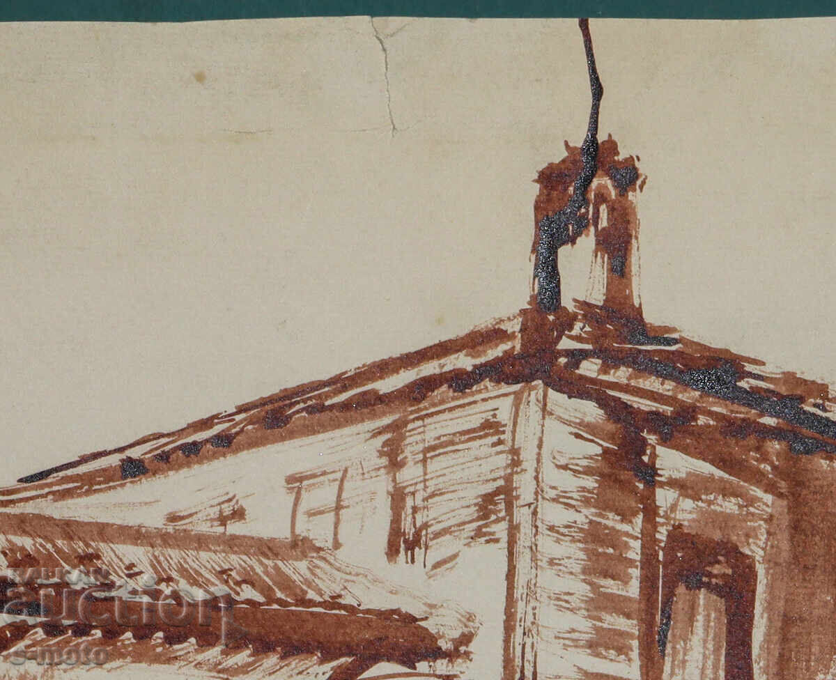 Livrarea Tablou vechi acuarelă peisaj casă la țară Livrarea Tablou vechi acuarelă peisaj casă la țară