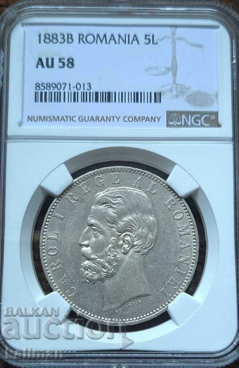 Monedă 5 lei 1883 NGC AU 58 PCGS