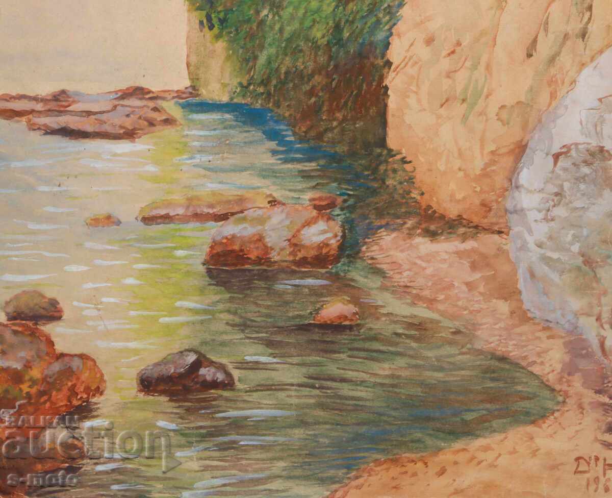 Tablou vechi acuarelă peisaj marin 1967 - 5 Tablou vechi acuarelă peisaj marin 1967 - 5