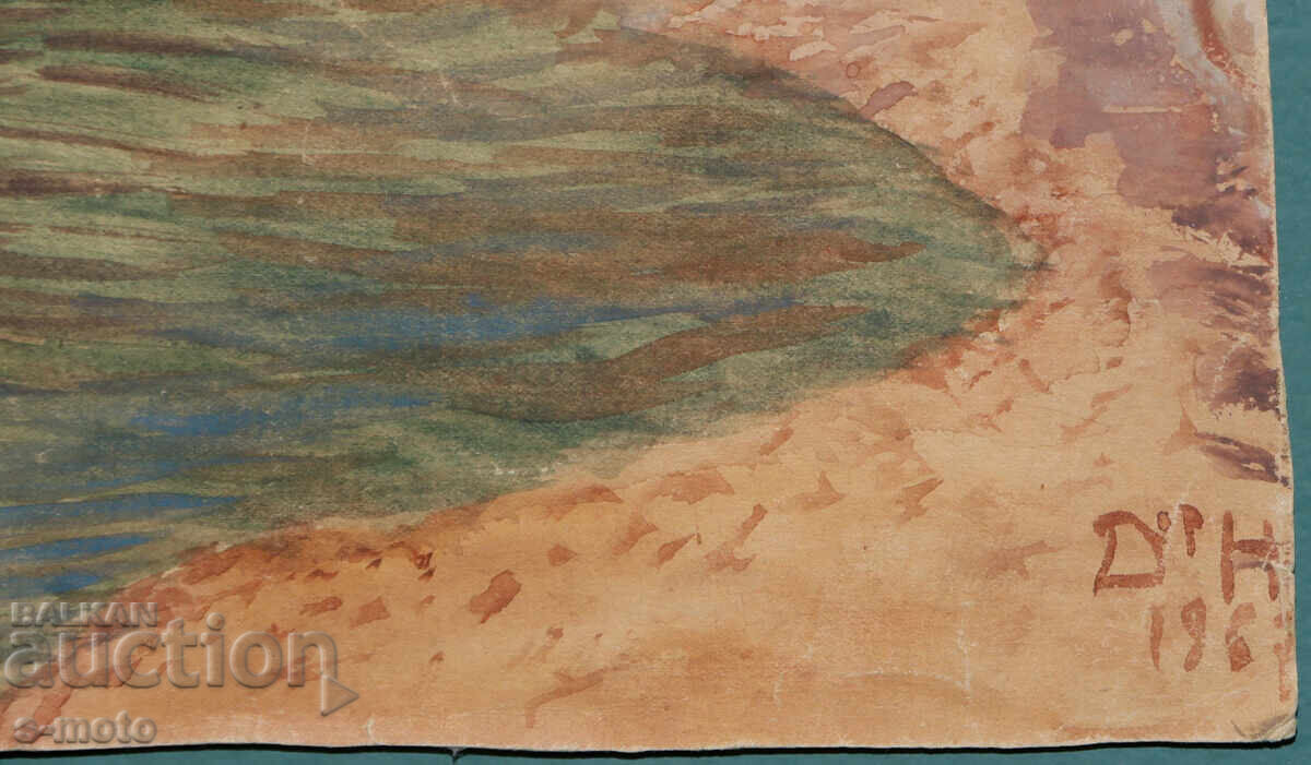 Tablou vechi acuarelă peisaj marin 1967 - 6 Tablou vechi acuarelă peisaj marin 1967 - 6