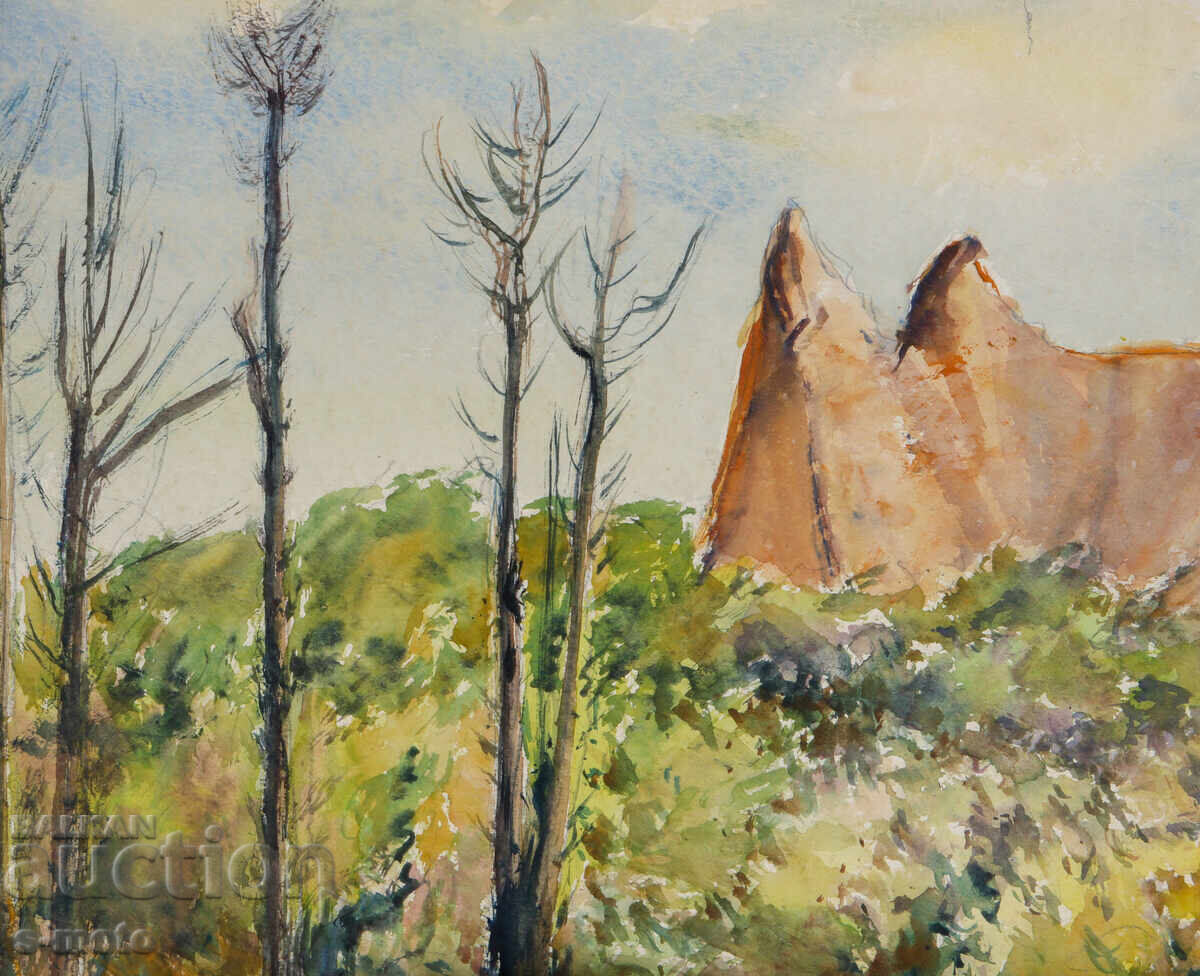 Pictură veche acuarelă peisaj - 5 Pictură veche acuarelă peisaj - 5