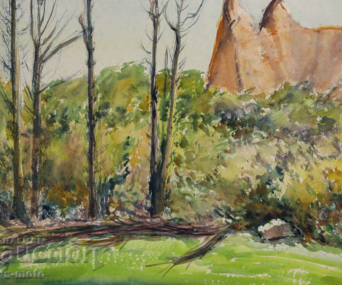 Pictură veche acuarelă peisaj - 6 Pictură veche acuarelă peisaj - 6