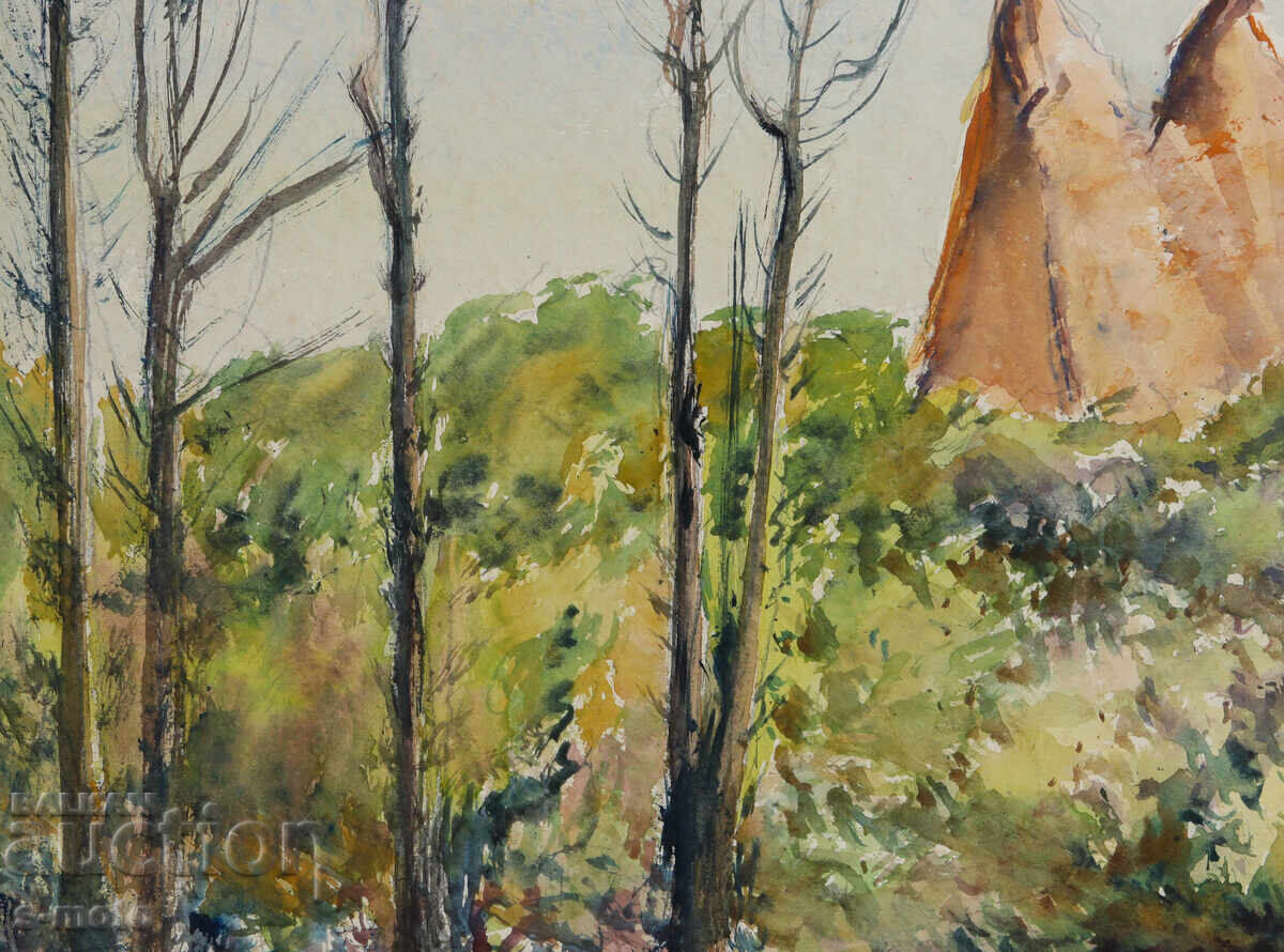 Pictură veche acuarelă peisaj - 7 Pictură veche acuarelă peisaj - 7