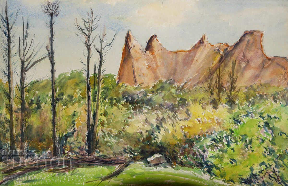 Pictură veche acuarelă peisaj Pictură veche acuarelă peisaj