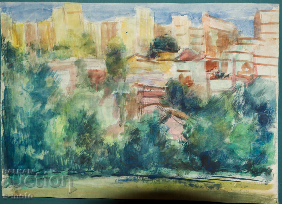 Licitație Peisaj urban vechi cu acuarelă