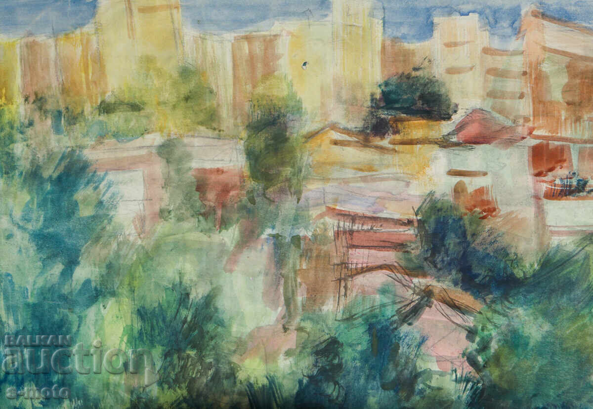 Livrarea Peisaj urban vechi cu acuarelă