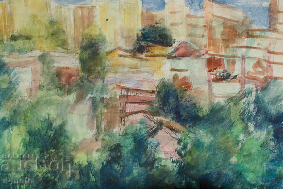 Peisaj urban vechi cu acuarelă - 5