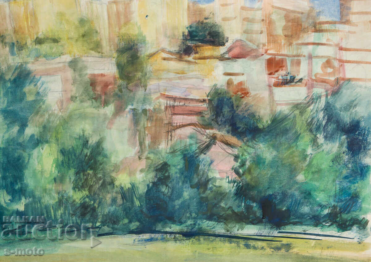 Peisaj urban vechi cu acuarelă - 6