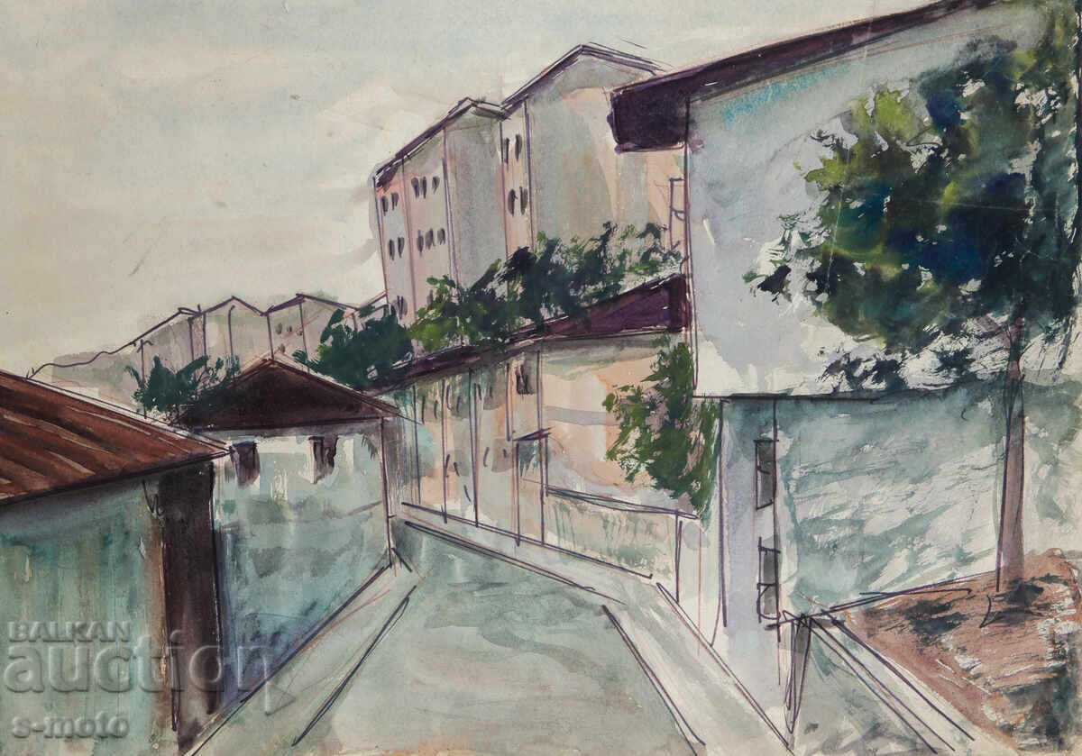 Peisaj urban vechi cu acuarelă Peisaj urban vechi cu acuarelă