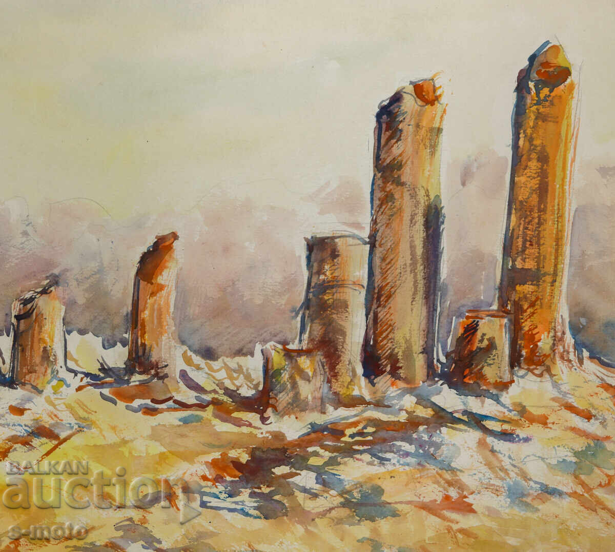 Pictură veche acuarelă peisaj - 5