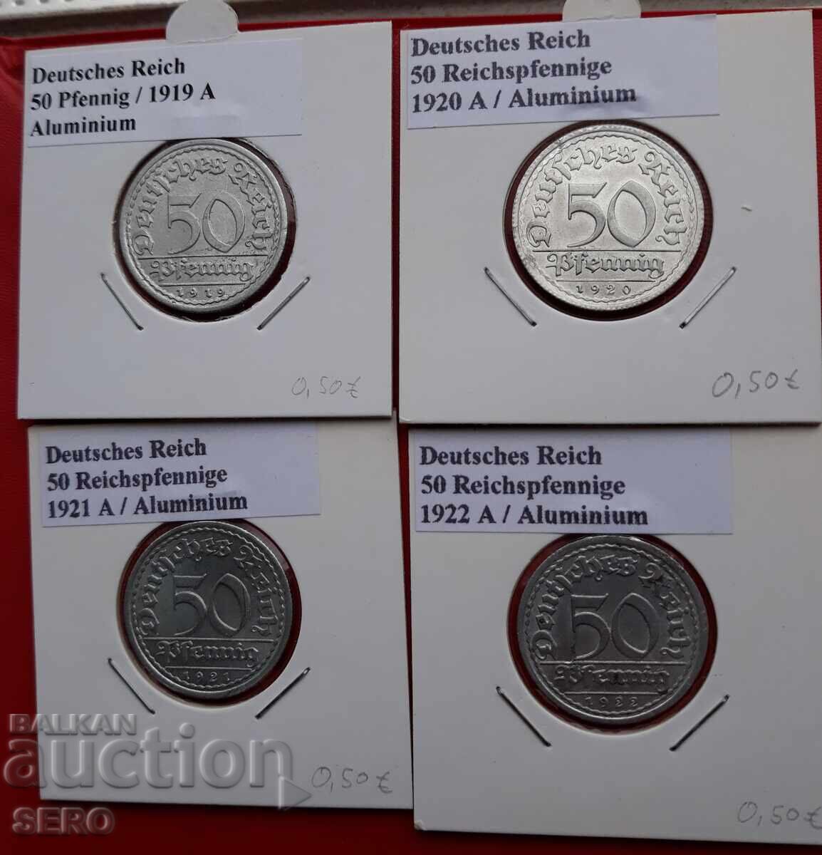 Германия-лот 4х50 пфенига 1919,1920,1921,1922 А Германия-лот 4х50 пфенига 1919,1920,1921,1922 А