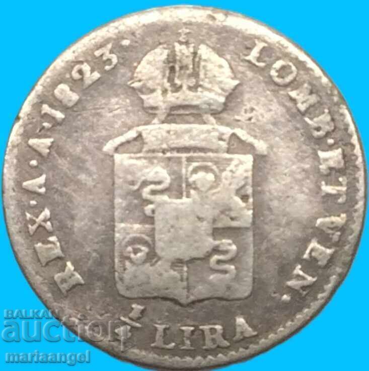 Auction  1/4 Lira 1823 Austria for Italy M-Milan Lombardy-Venetia