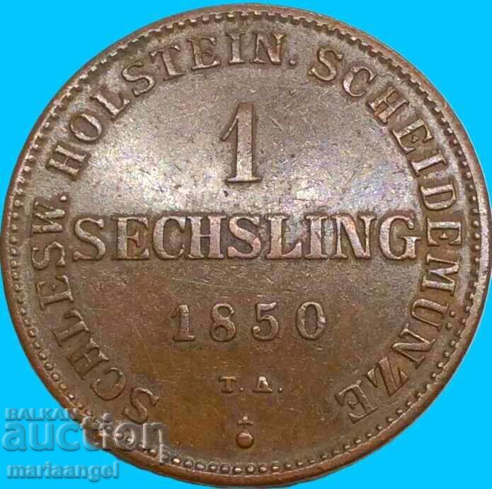 Доставка на 1 зекслинг 1850 Германия Шлезвиг-Холщайн 27мм 9,59г Rare