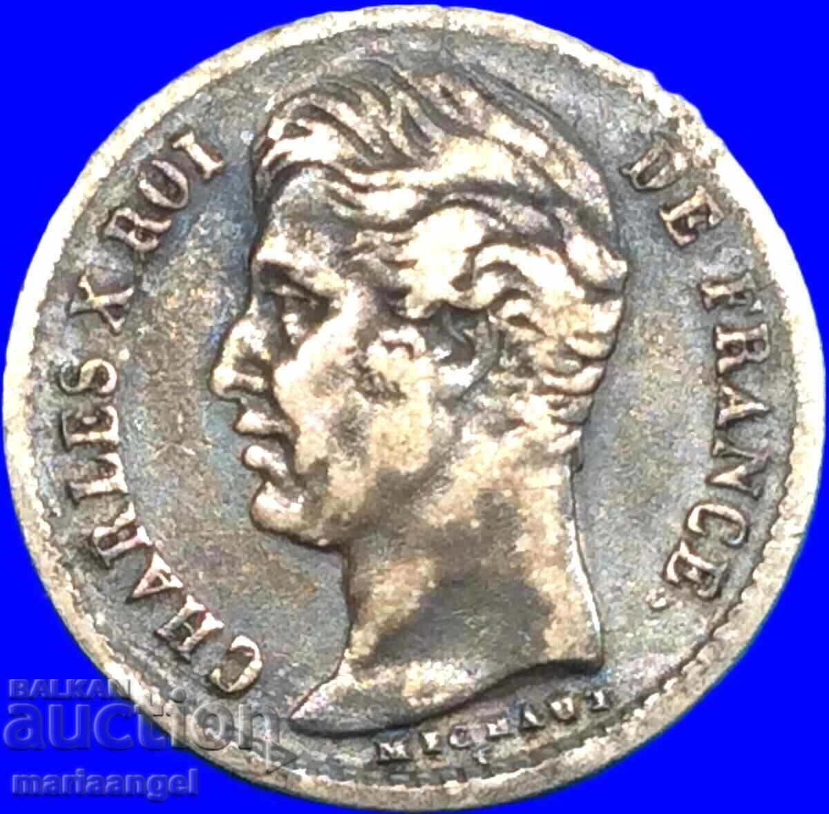 1/4 Franc 1829 Franța W - Lille Charles X Argint - Rar! - 7 1/4 Franc 1829 Franța W - Lille Charles X Argint - Rar! - 7