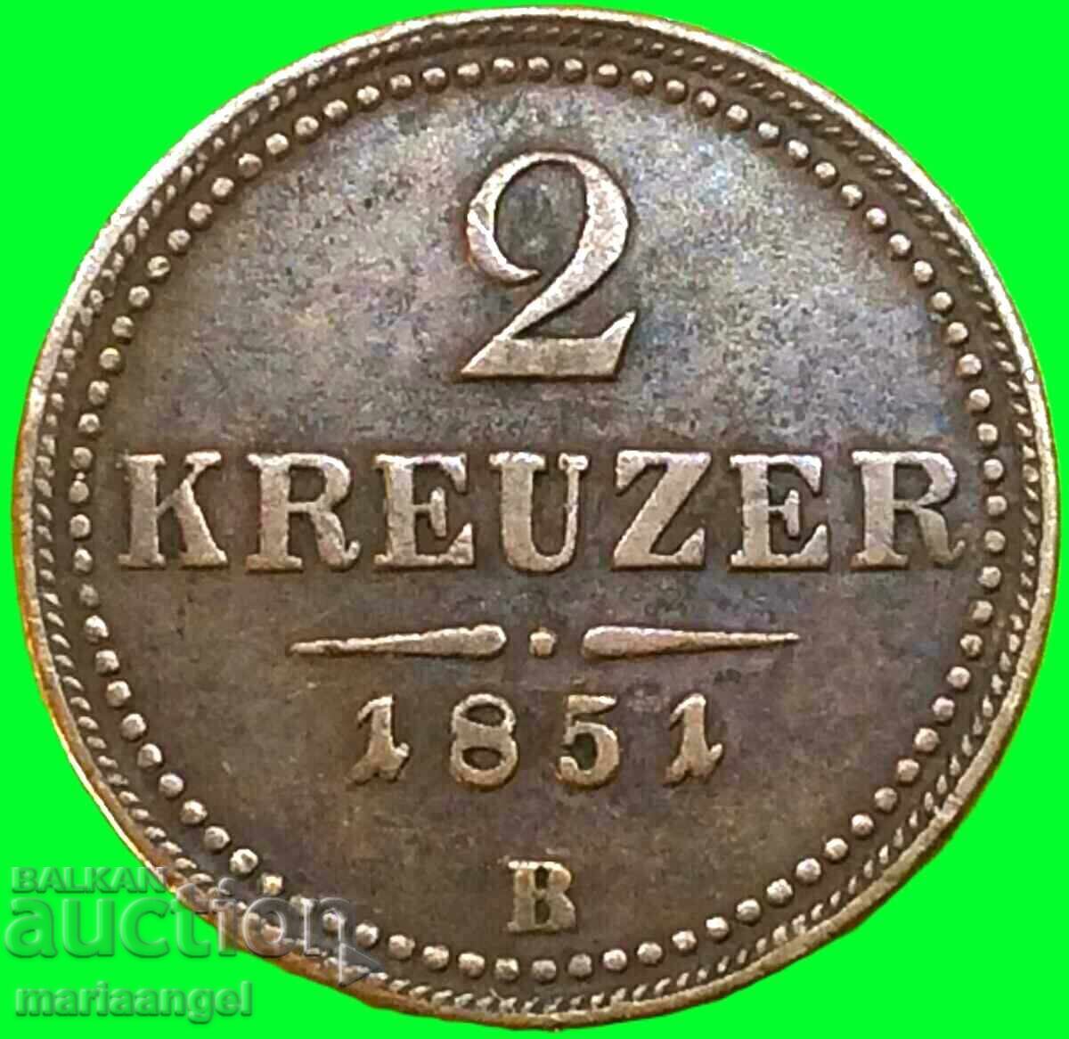 2 Kreuzers 1852 Austria 11g cupru - rar!!!