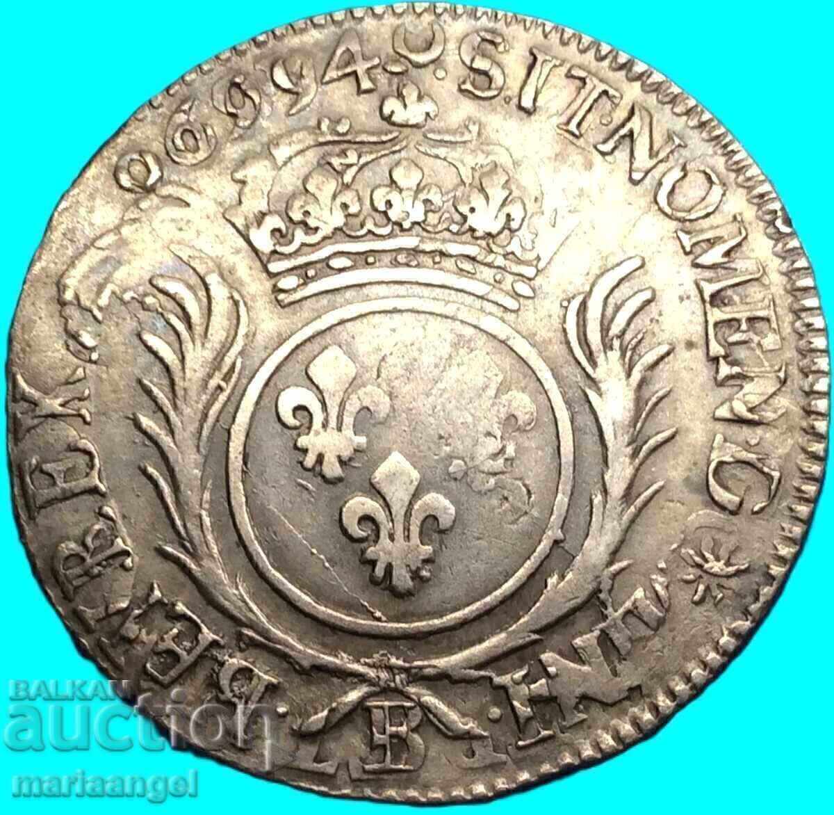 Γαλλία 1/2 Εκύ 6994 (1694) Β - Ρουέν Λουδοβίκος XIV ασήμι - 6