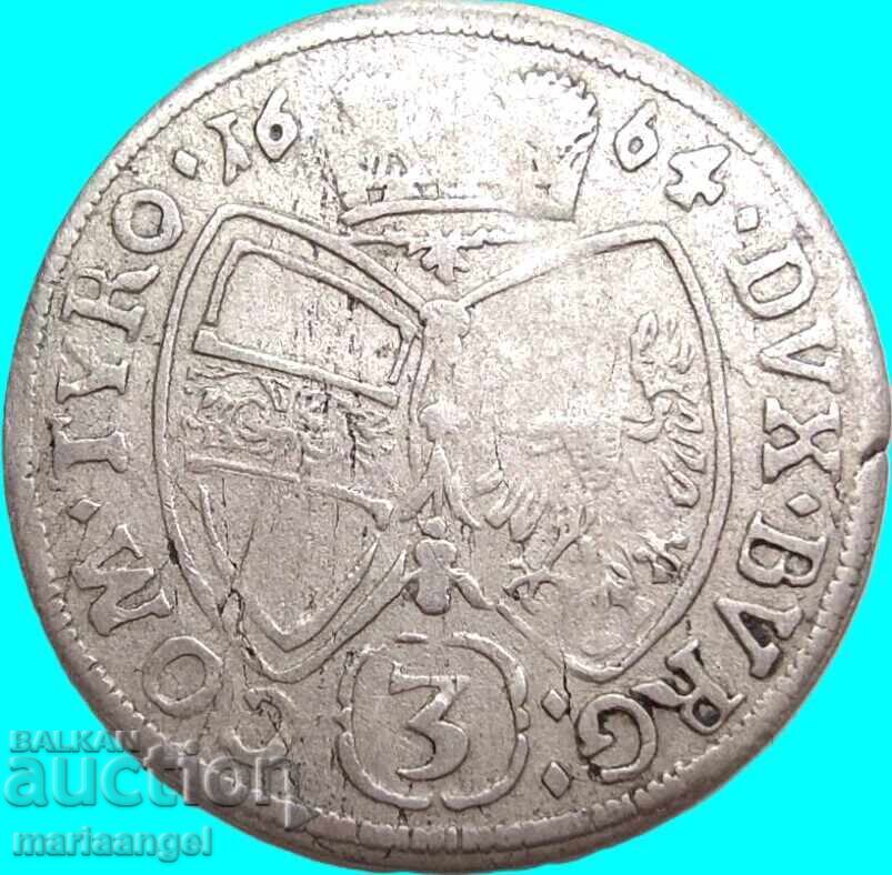 Livrarea Austria 3 Kreuzer 1664 Ferdinand Karl Tirol argint