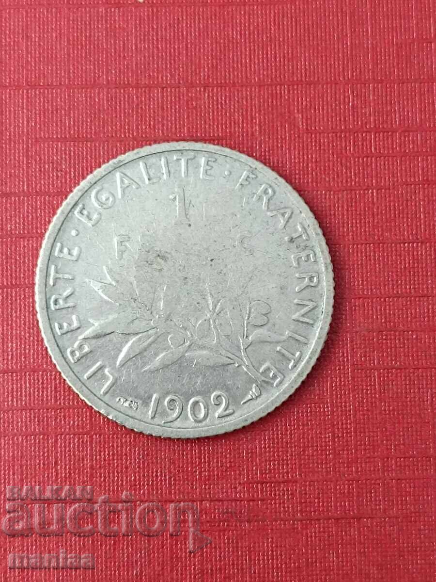 1 франк 1902г .Сребро ! с цена € 13.00 | 25.43 лв.