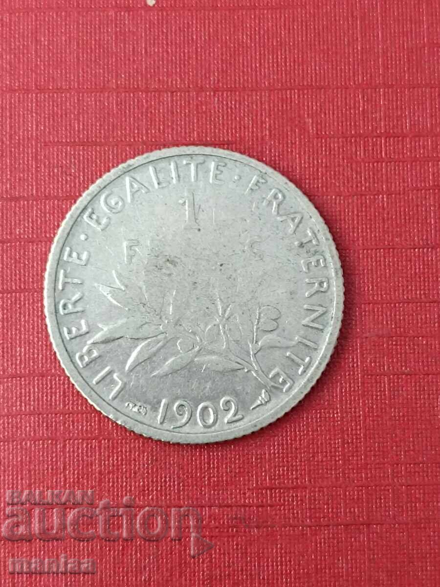 1 франк 1902г .Сребро !