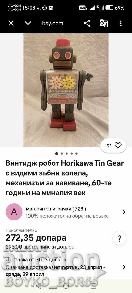 Супер Рядка Японска Механична Играчка Робот Horikawa 1960те - 7
