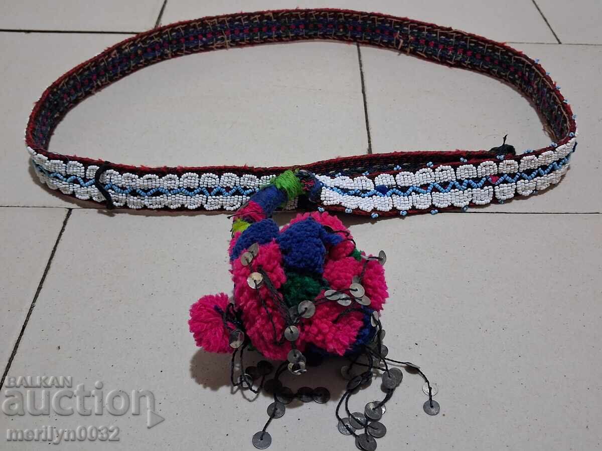 Curea costum cu margele Curea albastra cu margele