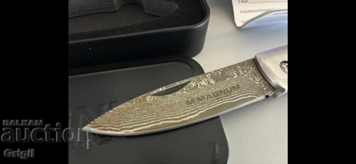 Нож дамаска стомана. Boker Magnum Caveman Damascu. Solingen с цена € 60.00 | 117.35 лв.