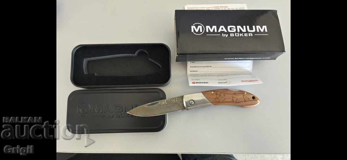 Нож дамаска стомана. Boker Magnum Caveman Damascu. Solingen