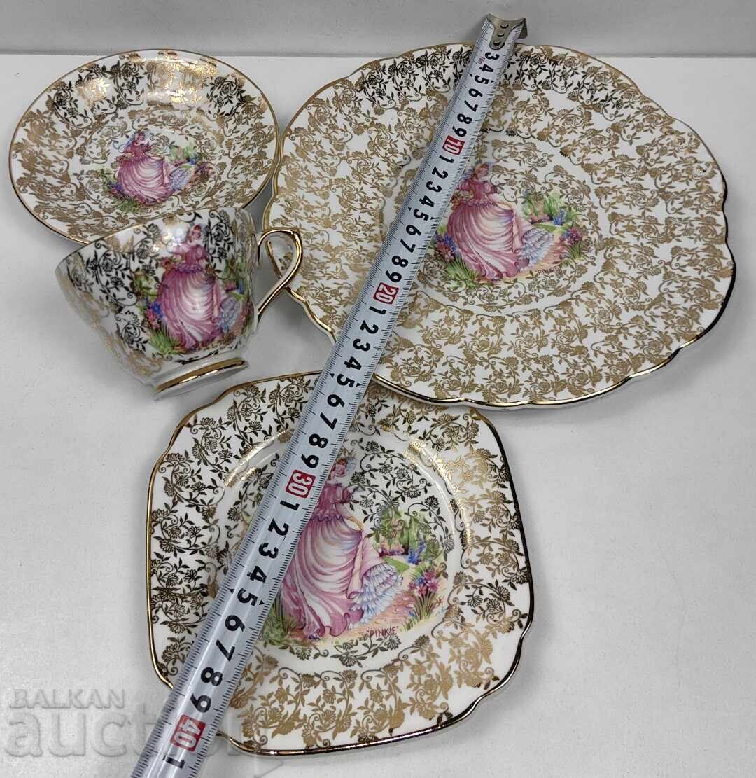 Livrarea SET CEȘTI CU FARFURIOARE PORȚELAN 22 CARATE AUR LUBERN BONE CHINA